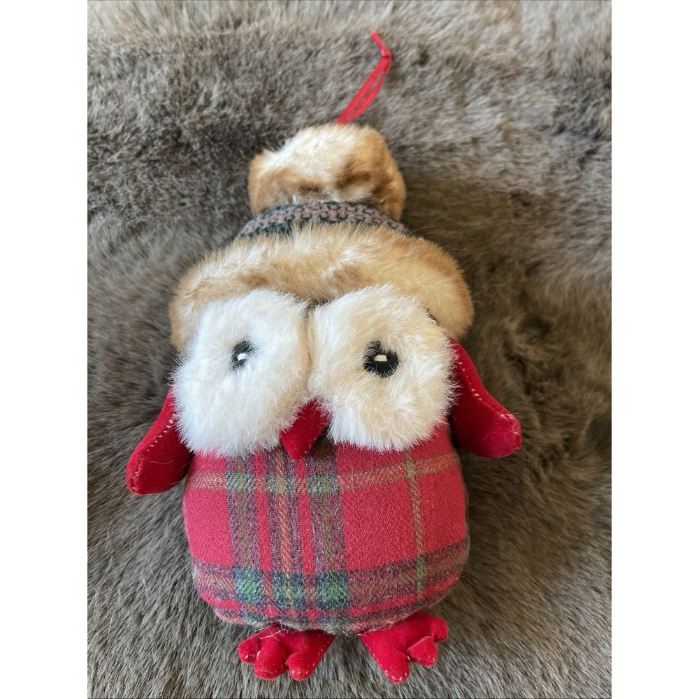 Northlight Baby Owl Plaid Plush Christmas Ornament - 6.5" - Red and Cream